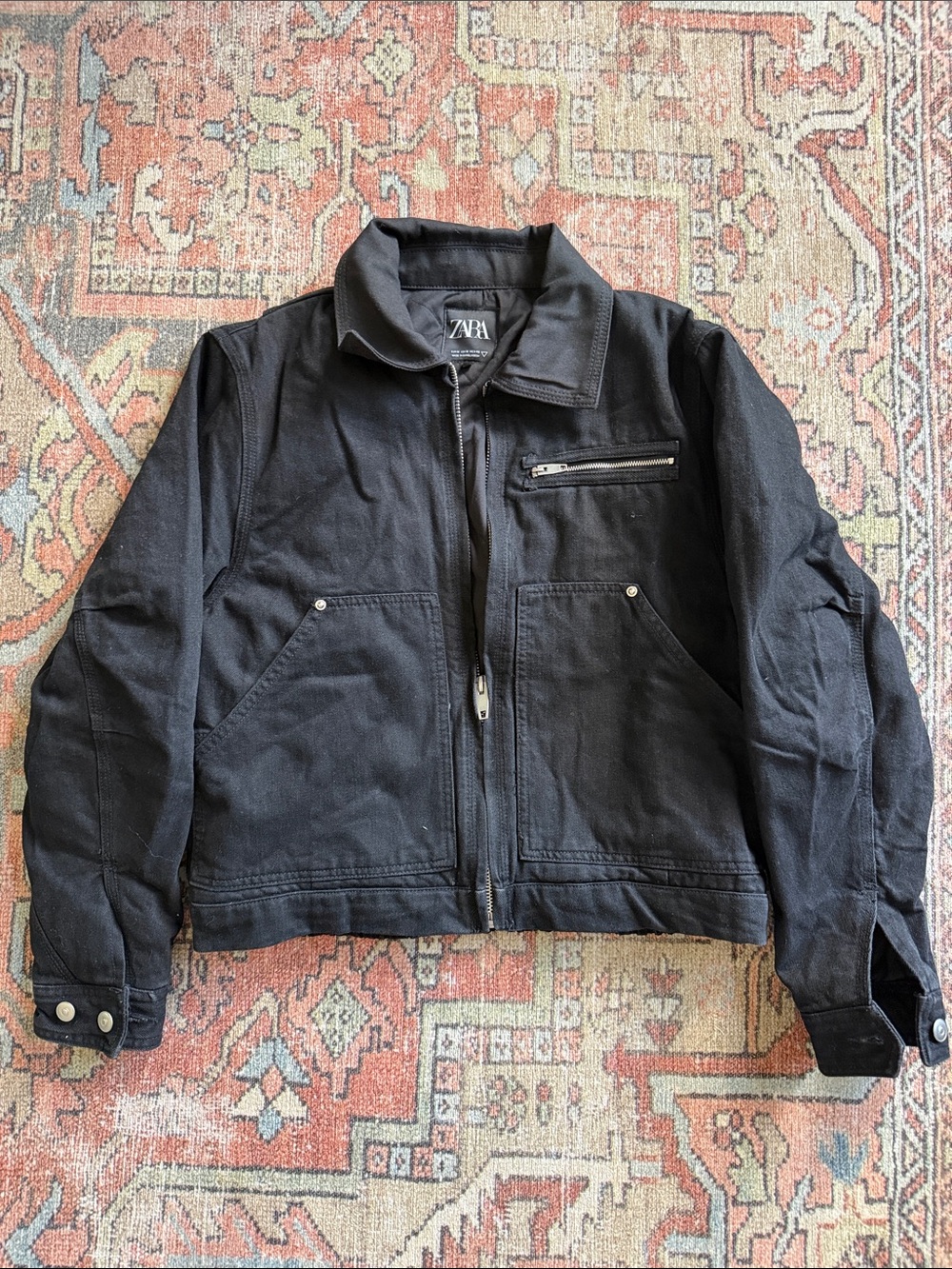 Zara Black Lightweight Zip-Front Work Jacket